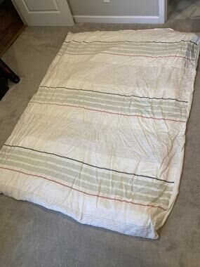 West Elm Twin Linen Duvet Cover Striped With Biltmore Cotton Insert Comforter